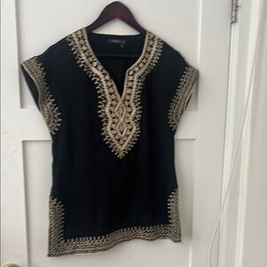 Theme Black and Gold Embellished Tunic with V-Neckline